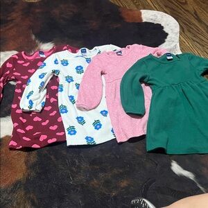 Girls Long Sleeve Knit Dress Bundle - Hearts, Florals & Solid Green